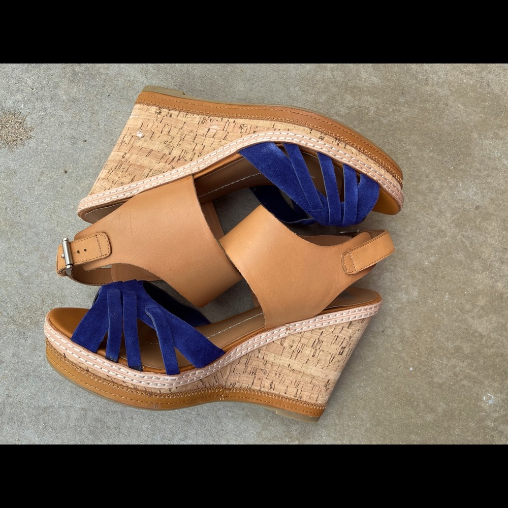Dolce Vita Blue Suede and Tan Leather Cork Wedges